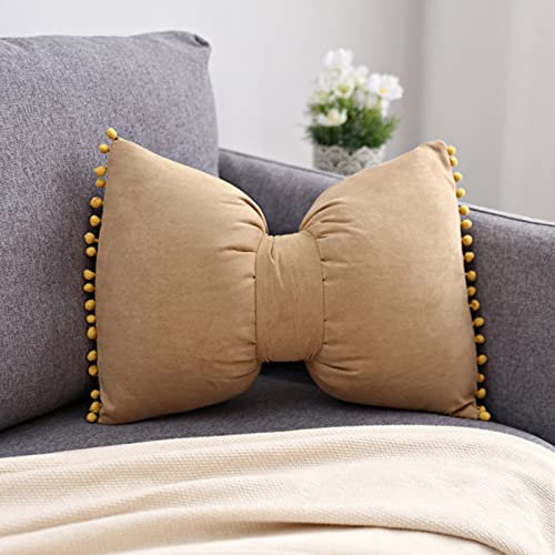 SWECOMZE 35 * 50cm Bowknot Kissen Kissen mit Pompon-Ball Wohnzimmer Mädchen Kissen Büro Nackenkissen Lendenkissen Mädchen Schlafzimmer Kissen Home (Khaki)