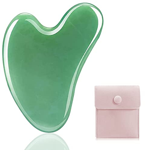 Gua Sha steine gesichts Jade Natur-Stein Herzform Kratz-Massage Tool für Gesicht, Augen, Hals zur Hautpflege, Schönheit und Entspannung der Körpermuskulatur (Grün)