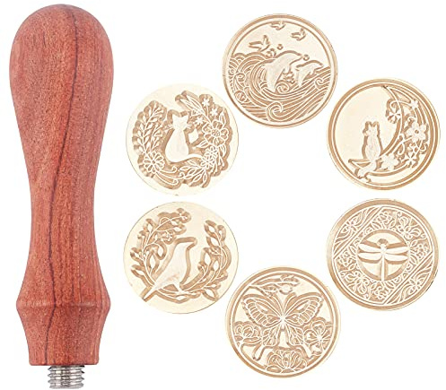 craspire Wachssiegel-Stempelset 6 STÜCK Siegellack Stempel 25 mm Abnehmbare Messingköpfe + 1 Holzgriff Für Siegelumschläge Einladung Weihnachten Halloween Weihnachten (Walvogel Libelle)