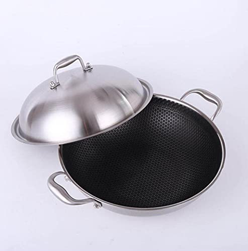 Acero inoxidable WOK HOGO Binaural Pan no palmado sin recubrimiento Wok Pan Induction Cocina de inducción Estufa de gas Universal Wok con tapa 36 cm