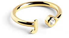 SINGULARU - Anillo Personalizado Letter Spark. Ajustable. Plata de Ley 925 con Acabado Baño de Oro de 18 Kt. Talla Unica. Joyas para Mujer. Letra J
