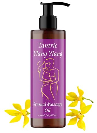 Sinnliches Tantra Massageöl Ylang Ylang BIO Öl - 200ml - Für Körpermassagen - Premium Massageöl für Genussvolle Massagen - Massage Öl Pflengend feuchtigkeitsspendend