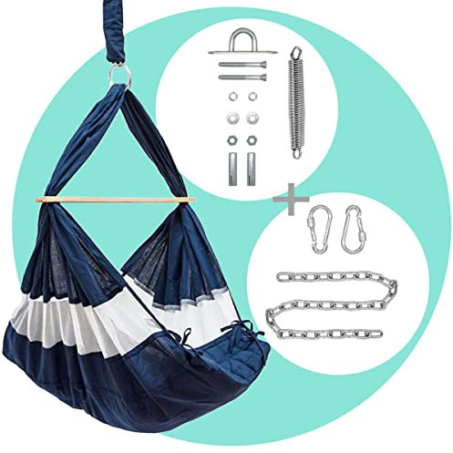 AMANKA Baby Federwiege mit 100cm Kette - Schwerlast Deckenhaken - Hängematte mit Feder und Matratze