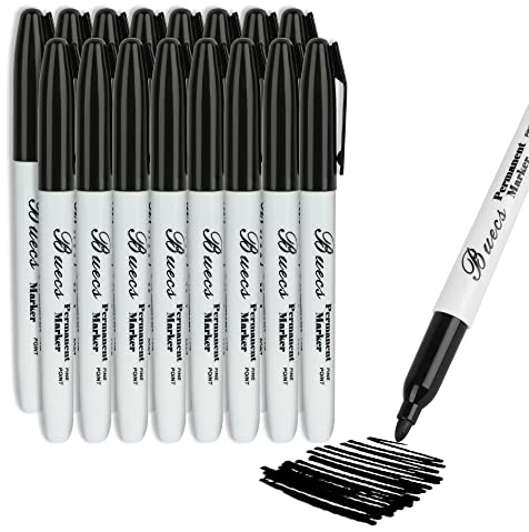 Buecs Permanent Markers, 128 Count Black Permanent Markers, Fine Point, Waterproof & Smear Proof Markers, Quick Drying, Office Supplies for School, Office, Home