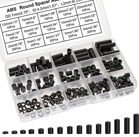 Evemodel Runde Abstandshalter ABS Distanzhülsen Unterlegscheiben für Schrauben mit Aufbewahrungsbox DIY Zubehör (200Stk. M4)