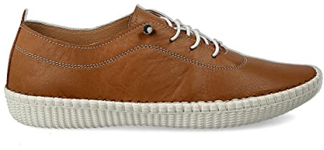 PAYMA - Zapatillas Deportivas Sneakers de Piel para Mujer. Flexibles y Cómodos. Zapatos Planos Casual. Cordones Elásticos. Gran Confort. Blanco, Negro, Cuero, Azul Marino, Celeste, Kaki, Rojo, Beige