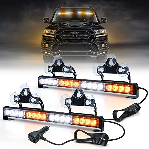 Dinfu 2 Stück 43cm Blinken LED Warnleuchte Orange + weißes Leuchtfeuer, 26 modes stroboskop Sicherheits warnleuchten mit 32 LEDs für Baufahrzeuge, LKW Truck Traktor Dach oben