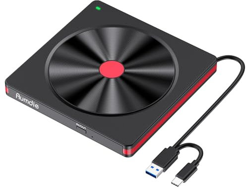 Aumdie Externes DVD CD Laufwerk, USB 3.0 & Type-C Tragbar CD DVD +/-RW Brenner Optische Laufwerke CD ROM/DVD Laufwerk extern für PC Laptop Desktop MacBook Windows 11/10/ 8.1/7 Linux/Mac