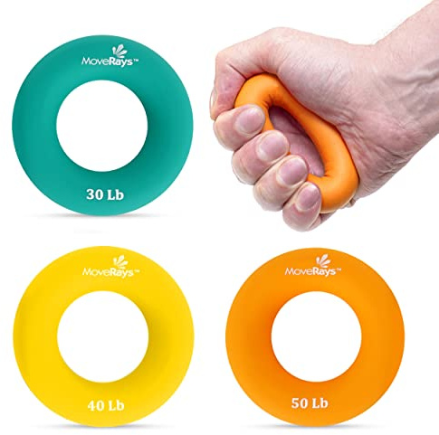 MoveRays Renfort de préhension de la Main, Exerciseur pour l'avant-Bras et Les Doigts - Entraîneur Musculaire pour Le Sport, l'escalade et Le Fitness, Vert Jaune Orange