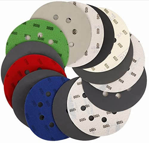 70 PCS 125mm Wet and Dry Sandpaper, WEWINK PLUS 5 Inch 8 Hole Hook and Loop Sanding Discs 180 240 400 600 800 1000 1200 1500 2000 3000 Grit Sand Paper for Orbital Sander, Wood, Polishing, Drywall