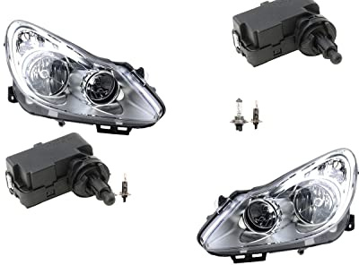 Johns, Scheinwerfer passend für Opel Corsa D 06-10 L R + H7 H1 chrom Rah. m. Stellmotor