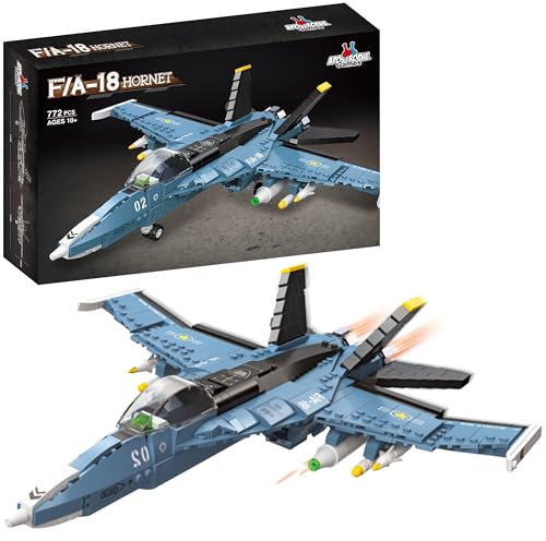 Apostrophe Spiele F/A-18 Hornisse Kampfjet Baustein Set- 772 Stück - Luftwaffe Jet Baustein Flugzeug Spielzeug für Kinder älter als 10 und Erwachsene - Kompatibel mit Allen Bausteinen