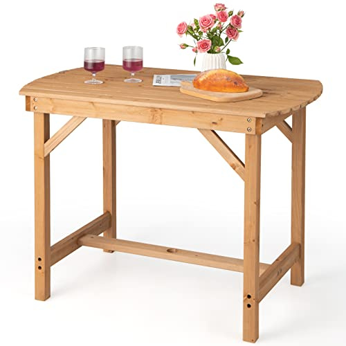 GOPLUS Gartentisch für 4-6 Personen, Balkontisch mit Schirmloch, Tannenholz Insekten- und Korrosionsbeständig, Gratfreie Oberfläche, Struktur Stabilität, Holztisch für Garten Terrasse Balkon