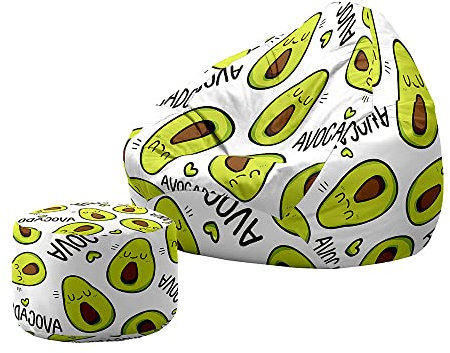 Treer Sitzsack mit Lehne und Hocker mit Ohne Füllung Großes Sofa Lazy Lounger Sitzsack Stuhlbezug Indoor Sitzsack Abdeckung für Kinder und Jugendliche (100x120+20x30cm,Avocado)