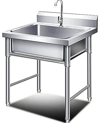HCZION Freistehende Spüle aus Edelstahl, gewerbliche Spüle, abnehmbare Spüle für den Außenbereich, Küchenspüle mit Halterung für Garage, Esszimmer, Küche und Waschküche