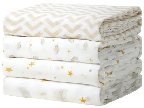 momcozy Mussole Neonato, Copertine in Mussola 120x120, 4 Pezzi Copertina Neonato Cotone di Bambù Morbida e Delicata sulla Pelle Essenziali per Neonati