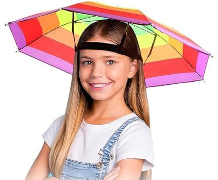 SULIUDAJI 1 Stück Regenbogen Regenschirm Hüte Camouflage Angeln Kappe Strand Regenschirm Stirnband, Faltbarer Regenschirmhut für Dekoration Kostüm Golf Radfahren Angeln Gartenarbeit