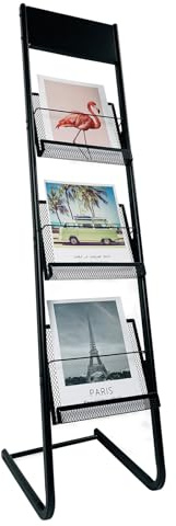 TONGMO Floor-standing 3-Layer Magazine Rack, Brochure Display Stand, made of high-hardness metal, suitable for Exhibitions, Offices, and any organization requiring information display. (3F-Black)