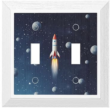 Outlet Covers Decorator Light Switch Cover Rocket in Space Print Wall Plate Cover Mid-Size 2-Gang Outlet Cover Plate for Kitchen Bedroom