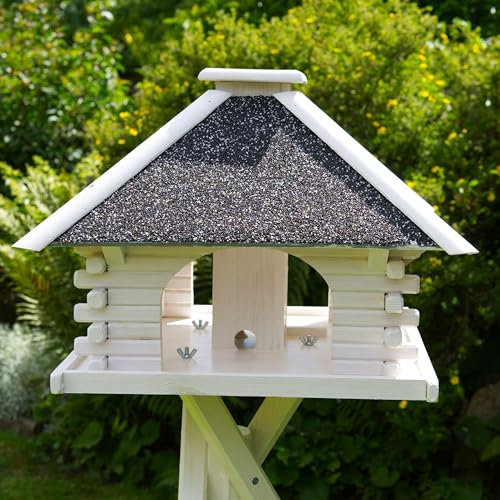 Deko-Shop-Hannusch Vogelhaus wahlweise mit Ständer und Solarbeleuchtung, Verschiedene Dachfarben (Vogelhaus, Vogelhaus, Haus Weiss, Dach Stein anthrazit/grau)