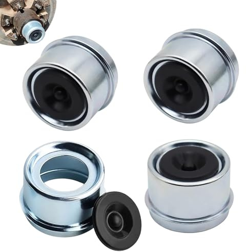 ZALHIN 4 Pcs Tapa Antipolvo para Cojinete De Eje De Remolque - Tapas De Cubo De Remolque, Accesorios Remolques, Con 4x Tapones De Goma, Se Adapta A La Mayoría De Los Ejes De 2000-3500lbs