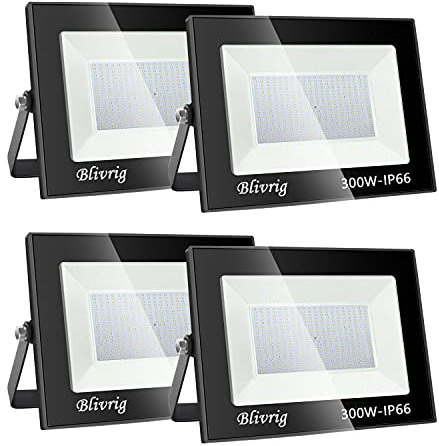 Blivrig foco led exterior,300W LED Foco Exterior, 30000LM Alto Brillo Proyector Led IP66 Impermeable Blanco Frio 6000K Foco Exterior para Patio, Camino, Jardín, Almacén (4pcs-blanco Frio, 300W)