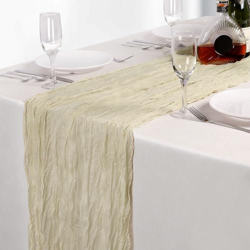 OGORI Tischläufer beige 90x300cm Tüll Boho Stil 2 Stück, Tischläufer Abwaschbar, Küche Tisch Dekoration Tischläufer für Partys, Esszimmer ,Dessert-Tischdekoration