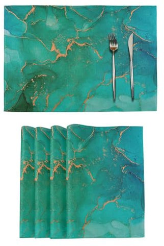 Juego de 6 Bajoplatos de Mesa Individuales de Mármol de Color Dorado y Verde Azulado para Comedor, Cocina, Fácil de Limpiar, Lavable