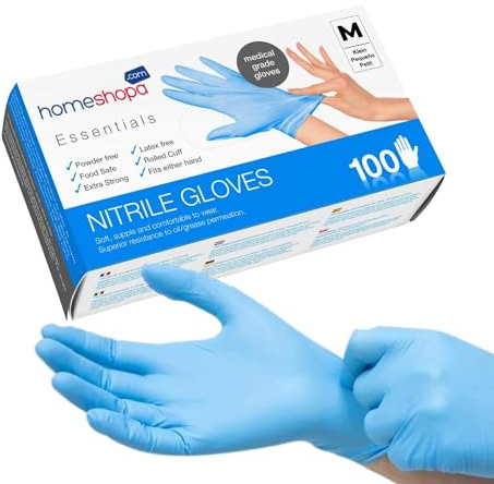 HOMESHOPA Disposable Nitrile Examination Gloves, Blue 100 Pack, Medium, Powder Free, Latex Free, Medical Grade, Food Safe, Multipurpose, Non-Sterile Protective Extra Strong Surgical Gloves