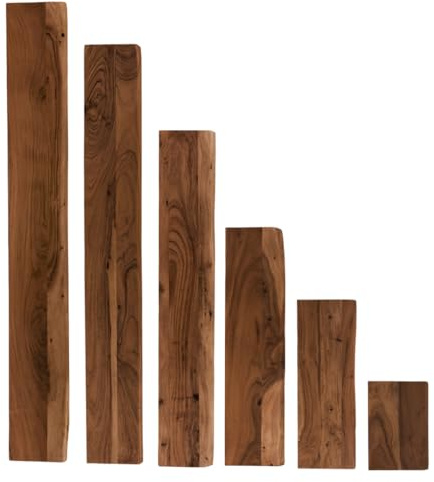 trelevo Wandregal 120x20 cm Akazienholz massiv nussbaumfarben Baumkante | 26mm, Regalbrett, Steckboard inkl. Halterung