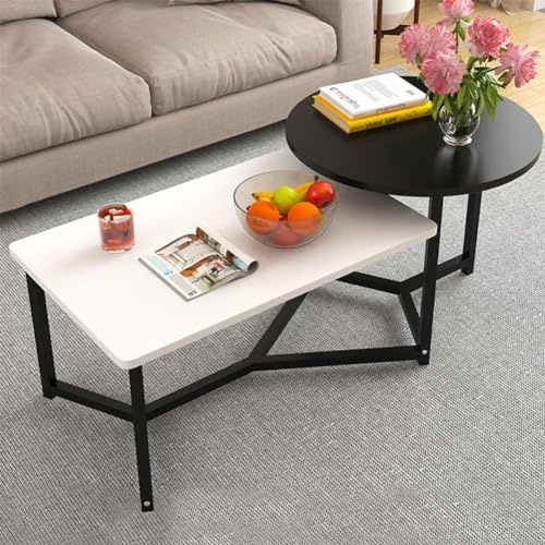 Shally Dogan Tavolino Basso da Caffè per Sala da Pranzo con 2 Ripiani, Tavolo Design Luxury, Premium, Elegante, Piano Tondo e Rettangolare, Ideale per Salotto. Soggiorno e Ufficio (Nero)