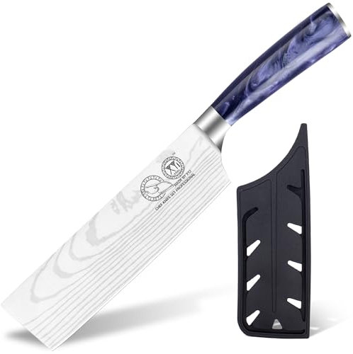 XYJ Authentic Since 1986,7 Inch Japanese Nakiri Knife,Stainless Steel Kitchen Cutlery,Meat Cleaver,Laser Damacus Pattern,Slicing Chef Knife With Sleeve,Resin Handle