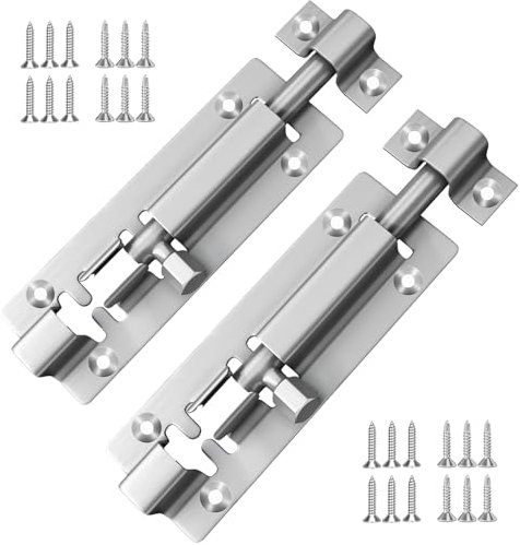 AYYIQO Door Lock Bolt (74mm) Stainless Steel Sliding Latch Bolt with Screws - Lock for Bathroom, Bedroom, Toilet, Shed, Pet Doors - Silver (3inch 2pcs)