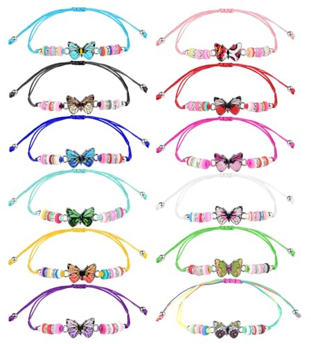 12 Stück Freundschaftsarmbänder,Schmetterling Armbänder Kinder,Verstellbar | Verstellbar & geflochten. Perfekt als Gastgeschenk für Jungen & Mädchen zum Kindergeburtstag. Schön verpackt!