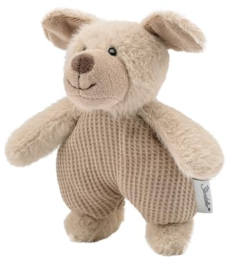 Sterntaler mini Kuscheltier Hund Lucky - Kleines Plüschtier Hund aus Flausch & Waffelstrick - Baby Spielzeug mit Rassel - treuer Begleiter zum Entdecken, Kuscheln & Spielen, graubeige