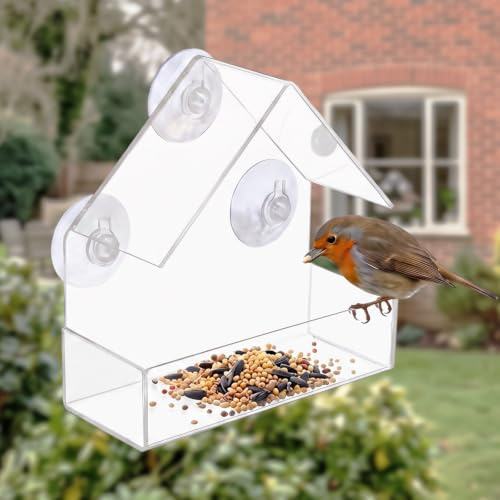Fenster Vogelfutterspender mit Starken Saugnäpfen für Wildvögel | Ohne Nägel Fest an Glasfenstern/Türen Befestigt Werden - Ideal für Winter-Vogelbeobachtung & -Fütterung (15×15×6 cm)