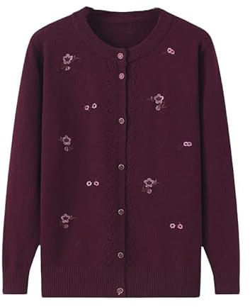 LIUYUYOUGO Middle-Aged and Elderly Knitted Cardigan Sweaters Floral Embroidery Cable Knit Cardigan Open Front Sweater Coat Long Sleeve Old Lady Knitwear Autumn Knit Jacket
