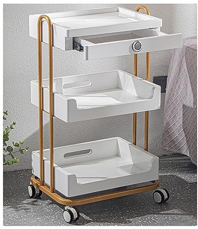 Rollwagen mit Rollen, für Friseursalon, Spa, Schlafzimmer, Badezimmer, Büro, Mehrzweck (Gold, 50 x 38 x 85 cm)