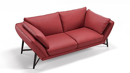 sofanella Leder 2-Sitzer Sofa Estella - Hochwertige Zweisitzer Couch italienisches Design - Designer Ledersofa ohne Funktion - Rot