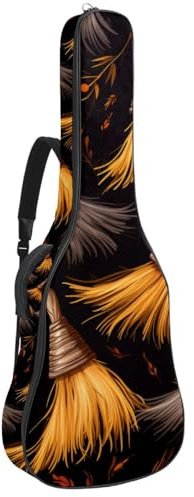 Gitarrentasche für Akustikgitarre mit zwei Taschen, für Kunst, Halloween, Besen 7, wasserabweisend, doppelt verstellbarer Schultergurt, Gitarrentasche, Kunst-Halloween-Besen, 42.9x16.9x4.7 in,