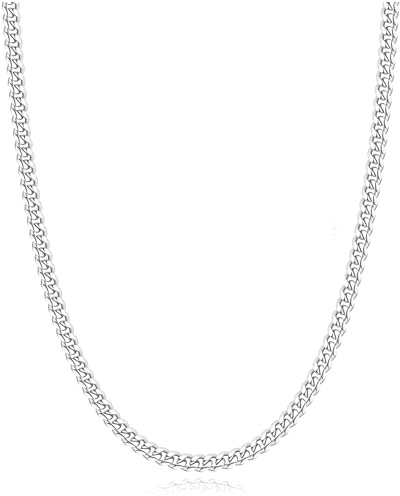 Rajputana 3mm Silber Kette Herren Sterling Silber Plated Kette für Herren Silberkette Mens Cuban Halskette für Männer 26 Zoll
