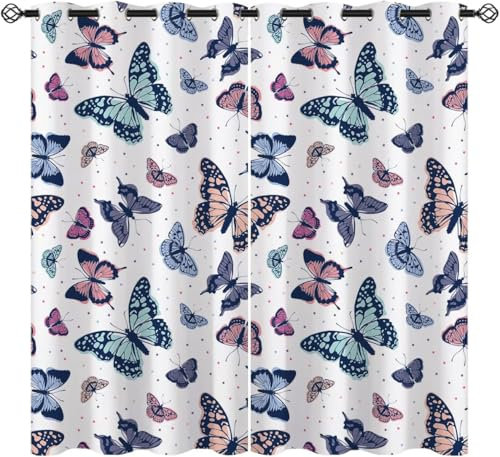 Vorhang, Kinderzimmer, 3D Blumentier Schmetterling 170X200 cm (B + H) Kindervorhänge Mit Ösen, Polyestervorhänge, Wärmeschutzvorhang, Blickdichter Vorhang Mit Ösen, Kindervorhänge Für Wohnz-864864905