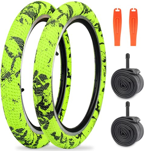 ZUKKA 2-pack 30TPI cykeldäck 20 tums däck 20 x 2,10 kappa 56–406 Plus 2-pack 20 tums slang 20 x 1,75/2.125 för barncykel, MTB, mountainbike, BMX, gul grön
