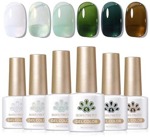 Born Pretty UV Nagellack Jelly Grün Milchig Weiß Gel Nagellack Frühling Sommer Transparent Durchsichtig UV LED Soak off Manicure Gel Lacquer Varnish