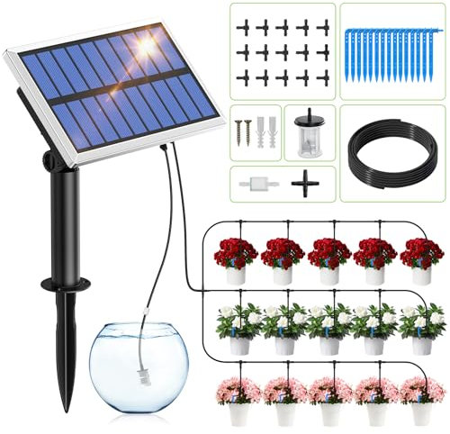 RAINPOINT Irrigazione Automatica Solare Giardino, 100% Antisifone, Sistema di Irrigazione a Goccia per Vasi Balcone, con Batteria da 1200 mAh, 6 Modalità di Temporizzazione, Supporta fino a 15 Vasi