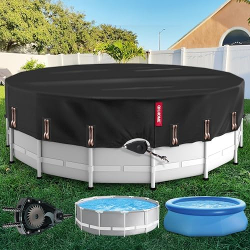 QH.HOME 10Ft Round Pool Cover with Fast Tightening Patented Ratchet, Solar Pool Cover for Above Ground Pools, One-Piece Tear Resistant Swimming Pool Cover Protector with Upgraded Ultimate Windproof