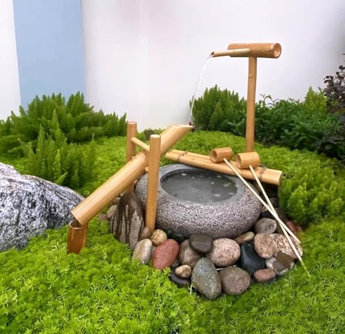 Fontana Zen Bamboo,Laghetto Da Giardino Decorazione Giapponese Per Il Flusso D'acqua,Sistema Di Circolazione Dell'acqua Per Il Giardinaggio All'aperto,Con Pompa Dell'acqua,Senza Contenitore