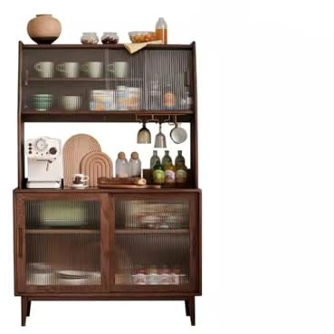 Buffet nordique moderne en noyer massif noir pour cuisine et salle à manger Solution de rangement élégante avec finition bois naturel