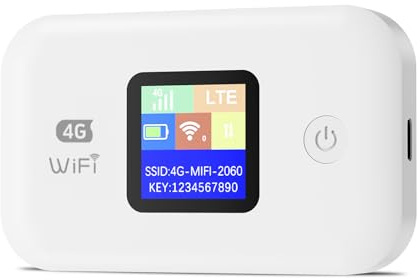 4G Mobiler WLAN Router, Tragbares WLAN für Unterwegs Ohne Vertrag, LTE Router 150 Mbps, 3000mAh Lange Akkulaufzeit, LCD Display, Mobiler Hotspot für Reisen, Camping, Hotels-Perlweiß