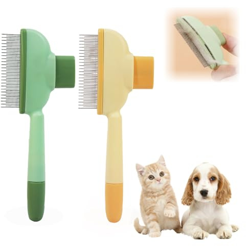 2Pcs Selbstreinigender Katzenkamm - Tiefenreinigung Flohkamm für Katzen, Schönheitspflege Haar Hundekamm, Haustier Fellblitzbürste, Entfernen von Schwimmenden Haaren und Öffnungsknoten Katzenbürste